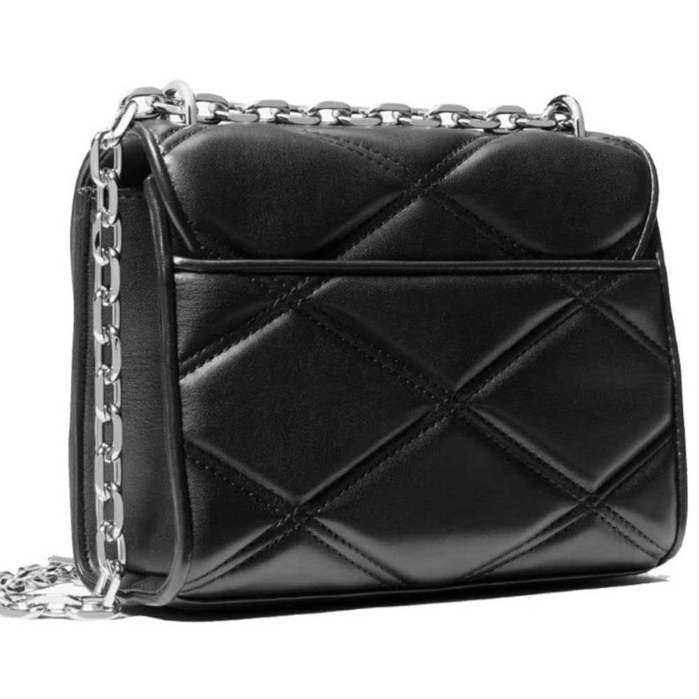 MICHAEL KORS Black Silver Serena Quilted F. Leather Crossbody Bag AUTHENTIC NWT - Picture 3 of 9
